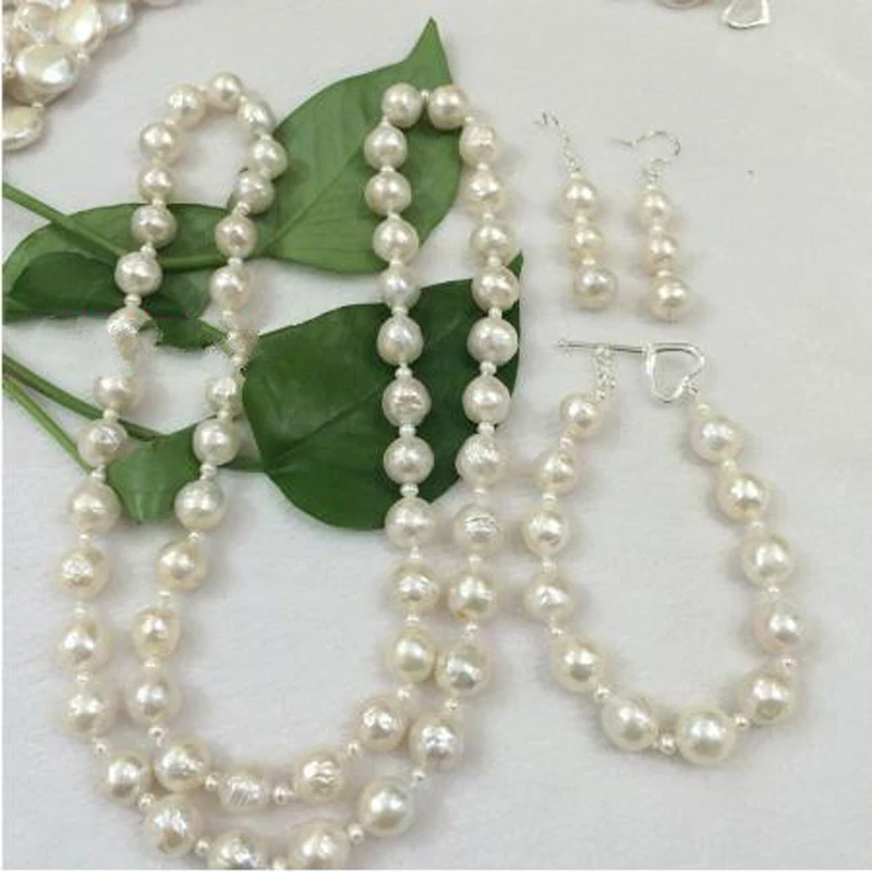 

Jxryxrth NEW NATURAL 10-11 MM australia seas the south white pearl bracelet and Necklace 30", Sterling silver clasp