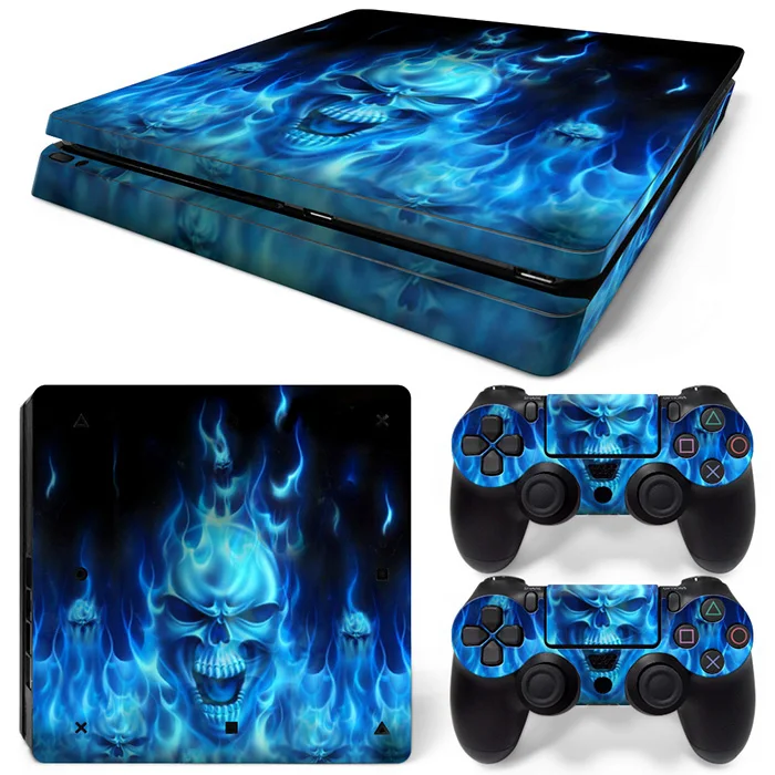 Наклейка с черепом и Синим огнем для Ps 4 Slim Playstation4 ps4 slim Виниловая наклейка чехол