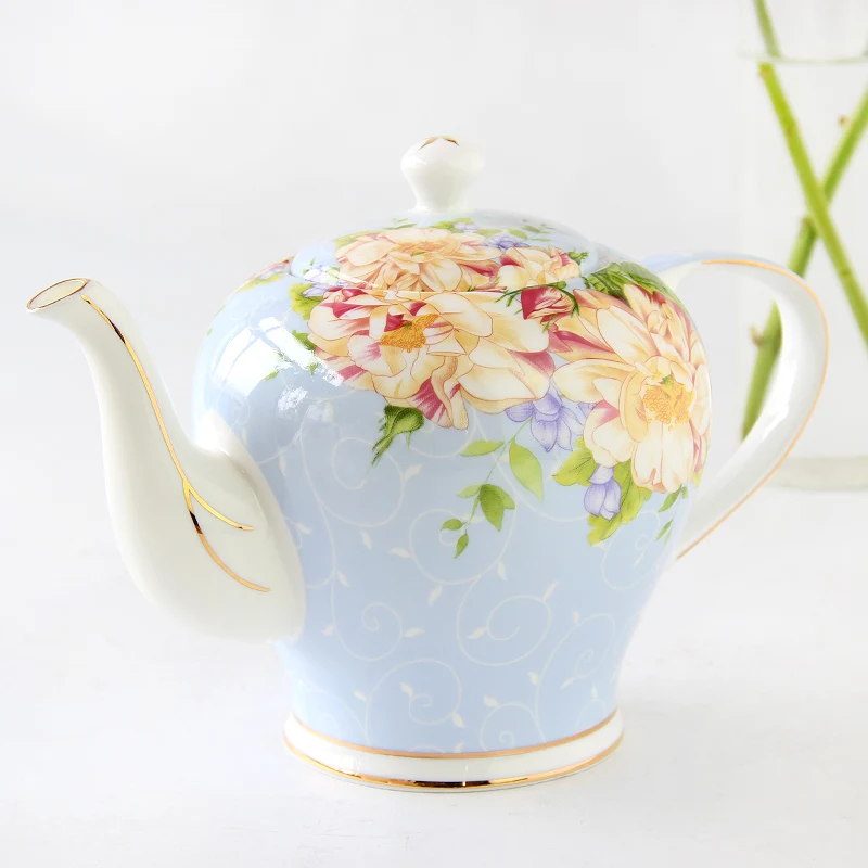 900ml 1300ml Celadon Hand-Painted Ceramic Teapot Tea Set Afternoon Tea Bone China Coffee Pot Flower Teapot