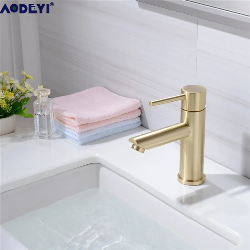Billige AODEYI Solide Messing Bad Wasserhahn Hot   Cold Water Tap Deck Montiert Installieren Einzigen Handgriff Waschbecken Wasserhahn Gebürstet Gold   schwarz