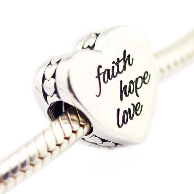 Подходит для браслетов Pandora Charms Faith, Hope, Love Beads с черной эмалью 925 пробы 100%-серебро-ювелирные изделия Бесплатная доставка