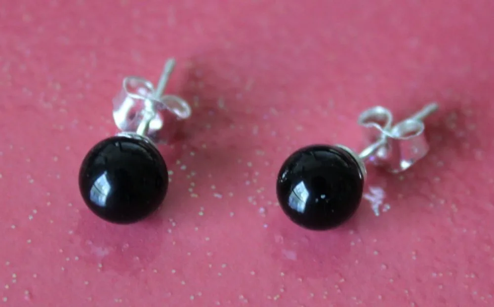 

hot sell new - Hot sale new Style >>>>Fashion 10mm natural Black Agate round Beads Silver Studs Earrings AA+
