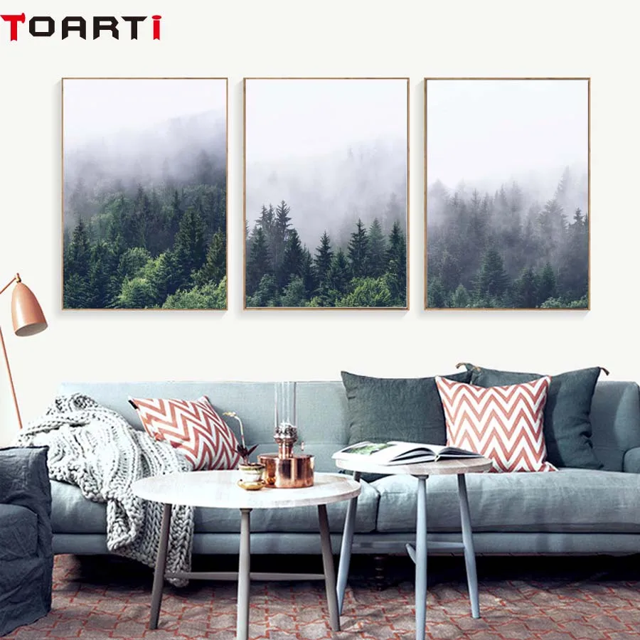 Fog Forest Nordic Poster&Prints Abstract Landscapes Canvas Art Painting Modular Wall Picture For Living Room Modern Home Decor (1)