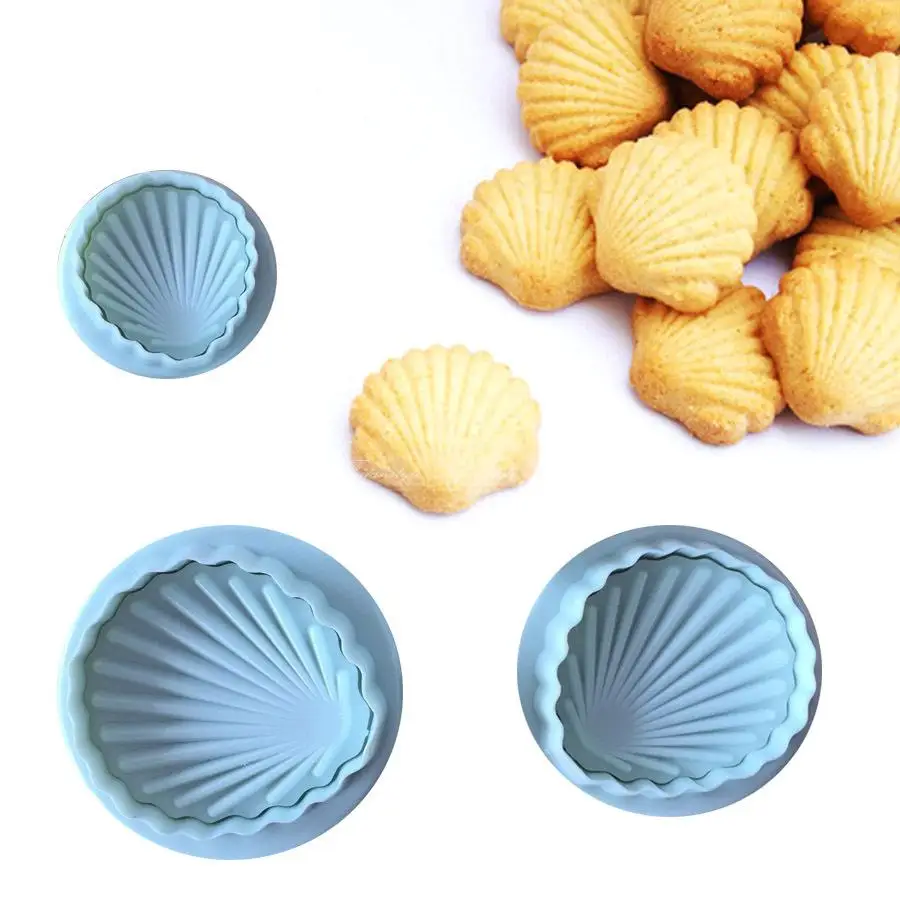

3PCS/ set Shell Shape Spring Cookie Tools Plastic Plunger Cutters Biscuit Paste Sugar Press Molds Cake Decorating Tool