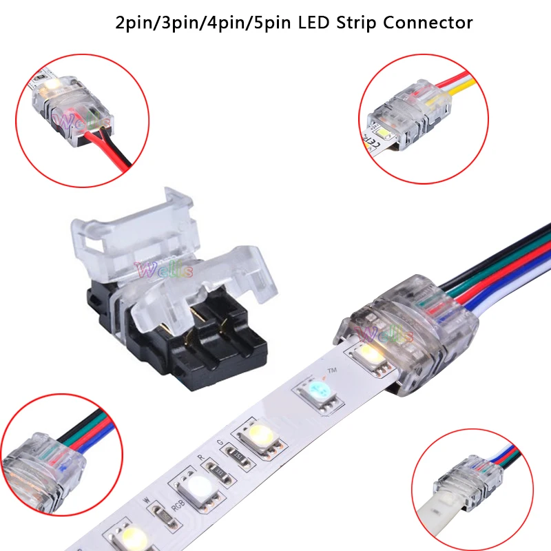 Для детей возрастом от 5 до 10 шт. 2pin 3pin 4pin 8 мм 10 мм светодиодный PCB в комплект поставки входит адаптер для 3528 5050 один Цвет RGB светодиодный полосы светильник