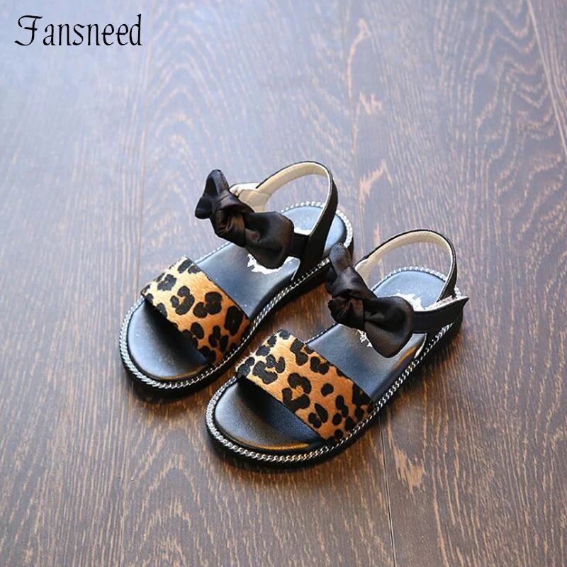 

2018 summer new girls sandals princess shoes Leopard baby shoes children's beach shoes girls bow-knot decoration shoes