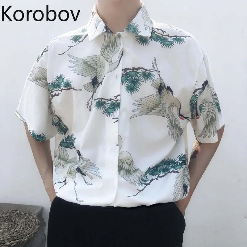 Korobov корейский ULzzang Harajuku мультфильм печати женская блузка короткий рукав