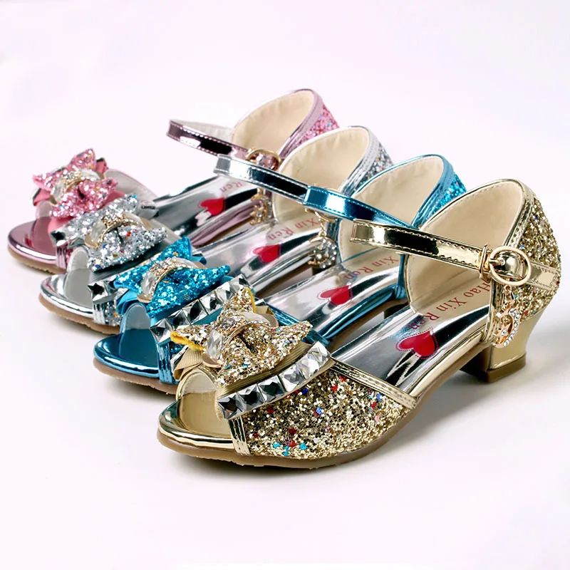 

Girls Sandals Princess Children's Performance Shoes High Heel Shoes with Rhinestone Wedding Little Girl Student Sandals