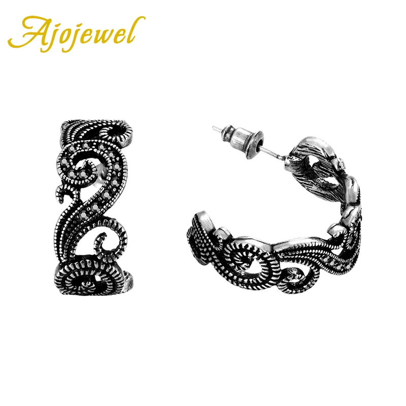 Ajojewel Ретро цветок серьги гвоздики черный CZ женские брендовые ювелирные