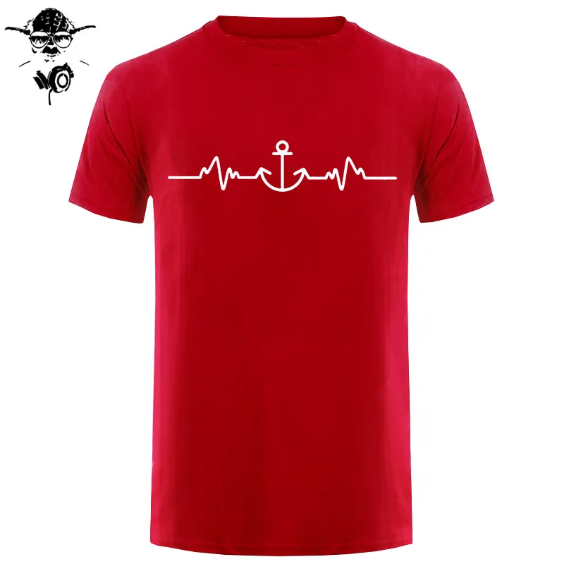 Sailinger Anchor Pulse Heartheat Футболка-Yacht Sail Tee Забавный подарок на день рождения Футболка с принтом Мужская брендовая футболка Новинка