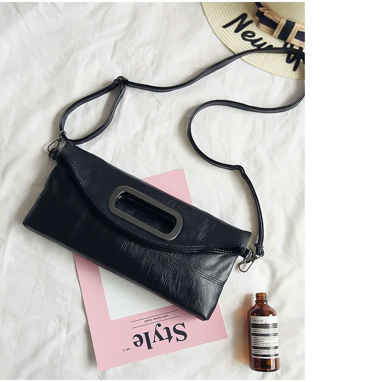 MJ Women's Handbag PU Leather Shoulder Bag Fashion Top-Handle Bags Korean Style Crossbody Bag Female Vintage Soft Leather Clutch (25)