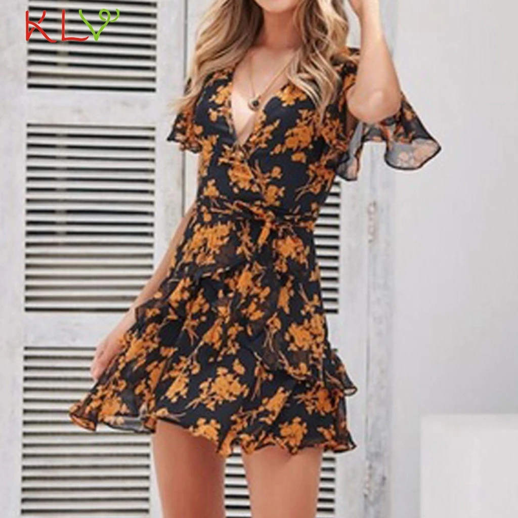 Женское шифоновое платье с принтом Boho Элегантное повседневное для вечеринки