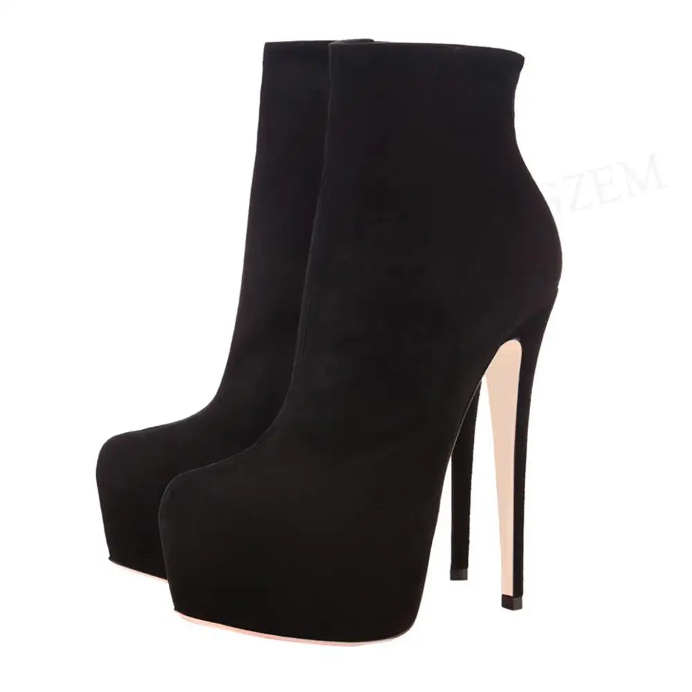 LAIGZEM 2019 Botines Mujer Women Ankle Boots Faux Suede High Heel Zipper Short Boots Shoes Bota Feminina Ladies Large Size 34-52 (10)