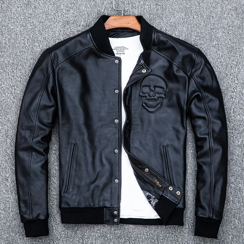 2018 men's leather lsheepskin casual wear baseball suit