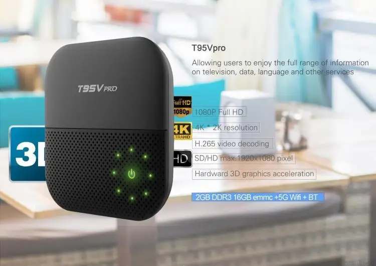 

T95V PRO Dual Band WiFi Android 7.1 TV Box 2G+16G Octa Core S912 1000M LAN KD Gigabit 2.4GHz/5 GHz WiFi Bluetooth TV Box