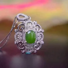 Натуральная Зеленая яшма кулон S925 Серебряный натуральный драгоценный камень кулон Цепочки и ожерелья Модные полые подсолнечника женские Нарядная, для девочек ювелирные изделия