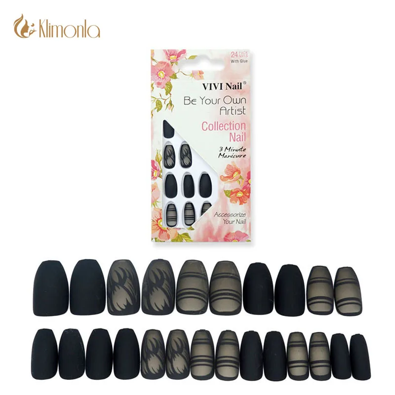 

24pcs/lot Natural Coffin False Nails Full Nail Tips Artificial Fake Nails With Glue UV Gel Polish Manicure Tools