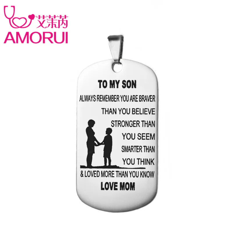 AMORUI To my Son/Daughter Pendant Long Chain Necklaces Love Mom/Dad ID Bar Tag Customized Name Necklace Men/Women Gift Jewelry