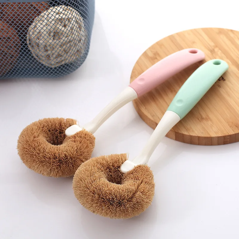 Natural coconut brown non-stick oil long handle pot brush Dish washing oil cleaning brush Can hang type brush