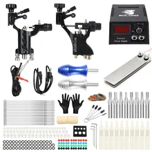 Роторная Татуировка набор 2 Pro роторная татуировка машина пистолет с полным татуировки Поставки блок питания, иглы для начинающих