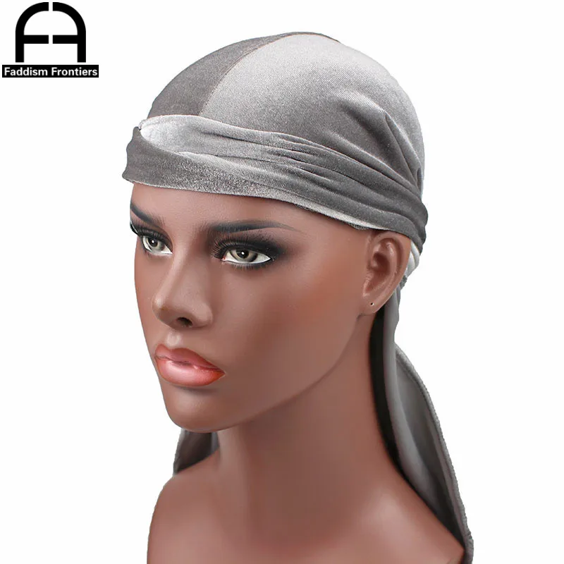 Высокое качество для мужчин бархат Durags Бандана тюрбан шляпы парики Doo Durag головной убор для байкеров оголовье пиратская шляпа аксессуары для волос - Цвет: Серый