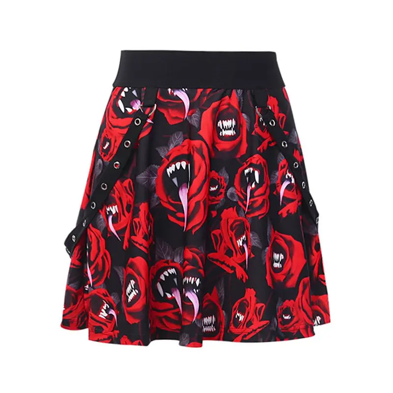 Punk Streetwear Women Mini Skirt New Fashion Devil Print Cool Gothic Suspender Casual Summer Elastic High Waist Skirts Girl