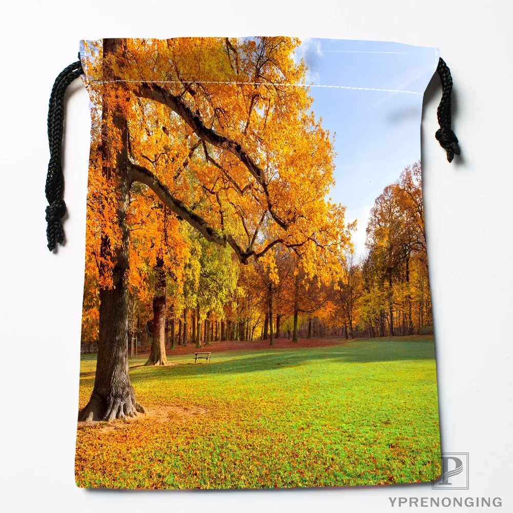 Custom Autumn Nature Trees Falling Drawstring Bags Travel Storage Mini Pouch Swim Hiking Toy Bag Size