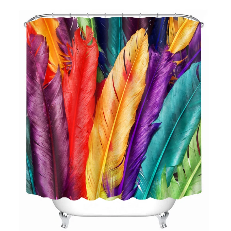 

3D Pattern Shower CurtainsColorful Feathers and Bamboo Forest Bathroom Curtain Waterproof Thickened Bath Curtain Customizable