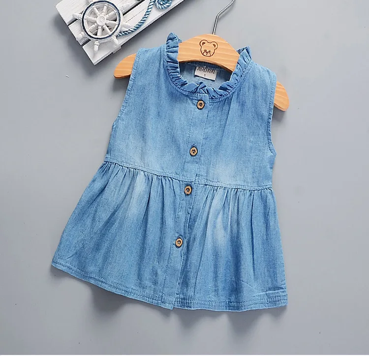 

2019 New Fashion Denim Baby Cotton Infant Princess Dress Kid Summer Sleeveless Dress Wedding Pageant Girls Clothes