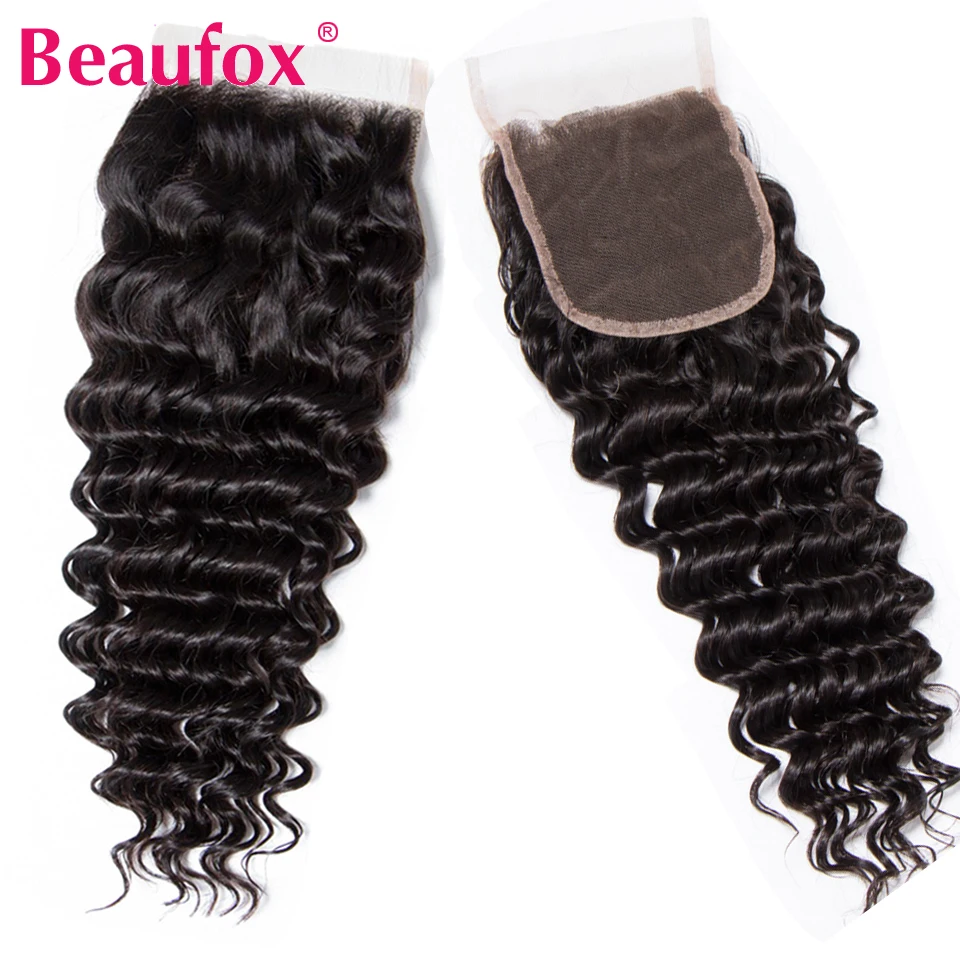 Beaufox Deep Wave Brazilian Hair Weave Bundles With Closure Remy Human Hair Bundles With Closure 3 Bundles With Closure 4*4