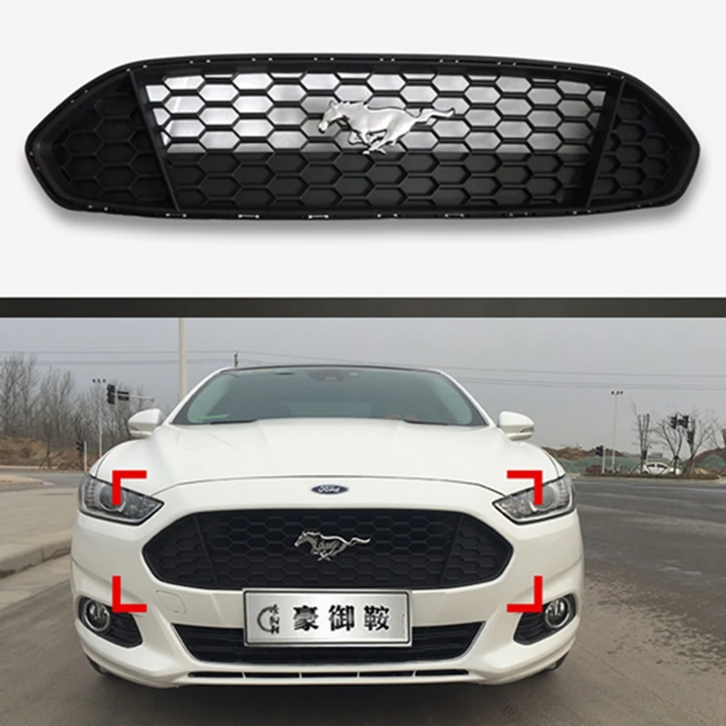 

For Ford Mondeo 2013 2014 2015 2016 Car ABS Material Grille Modify Mustang Grilles Shiny Black Lacquer Bake Front Mesh Grills