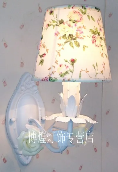 

Modern korean Candle Rustic Princess ceramic Rose Flowers Wall Lamp children bedroom wall lamp