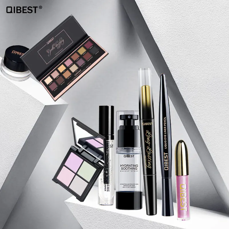 

Qibest 8Pcs Kits Makeup Cosmetics Sets Including Eyeshadow Pallete 3D Volume Lipgloss Makeup Spray Eyeliner Eye Base Cream
