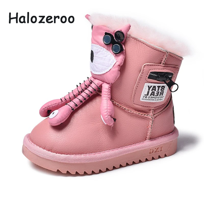 

Halozeroo Winter New Baby Girl Black Snow Boots Kid Genuine Leather Boots Children Warm Brand Shoes Boy Fashion Cute Soft Shoes