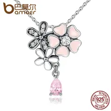 BAMOER Collar Clásico 925 de Plata Esterlina Corazón Rosa Flor Flor de Cerezo 45 CM Colgantes y Collares Mujeres Joyería Fina SCN046