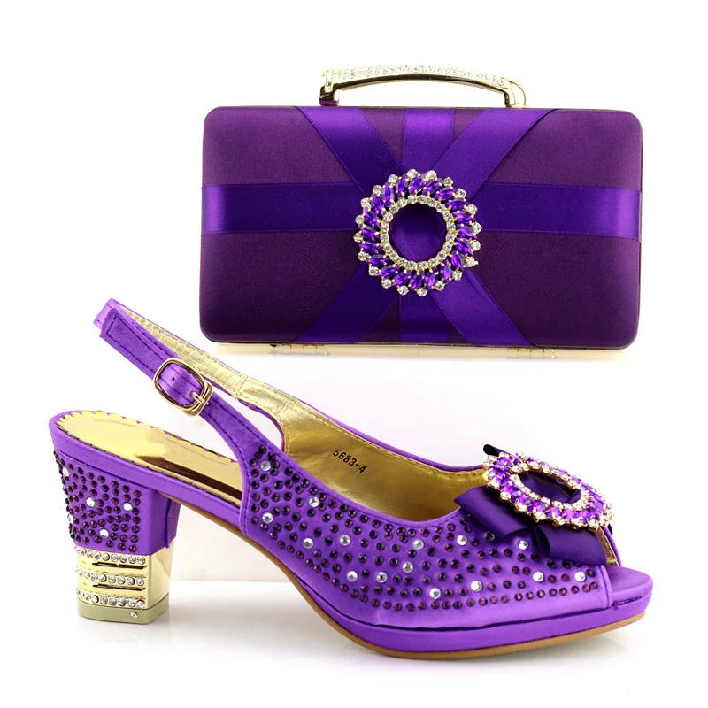 

Ladies Italian Shoes and Bag Set Decorated with Rhinestone Matching Shoes and Bag Sets Pumps Italy Women Shoes and Bags Purple