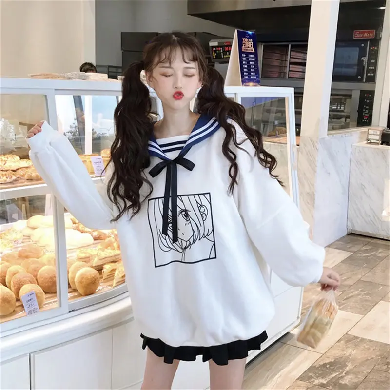 Woherb 2019 плюс Размеры толстовки Для женщин Kawaii Толстовка для девочек с героями