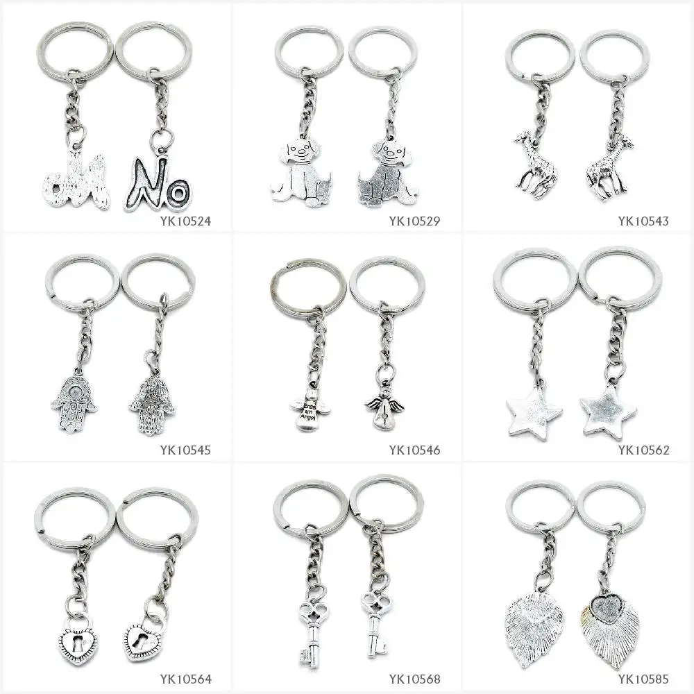 

Metal Antique Silver Keychain Keyring Keytag Key Chain Ring No Tag Signs Puppy Dog Giraffe Hamesh Hamsa Hand of Fatima Fairy