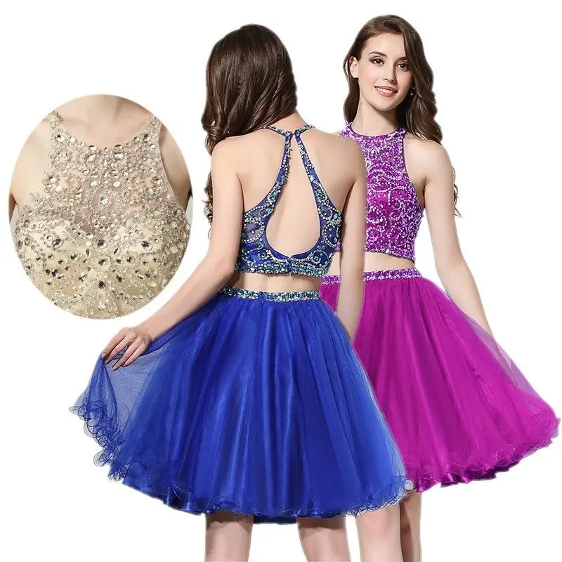 

Short Tulle Two-piece Set Homecoming Dresses Formal Cocktail Party Prom