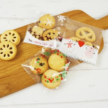 

OPP Food Bag Christmas Cartoon Cookies Snack Packing Bag Cake Bag Bread Stickup Snack Bakery Restaurant Shop Package 100pcs/set