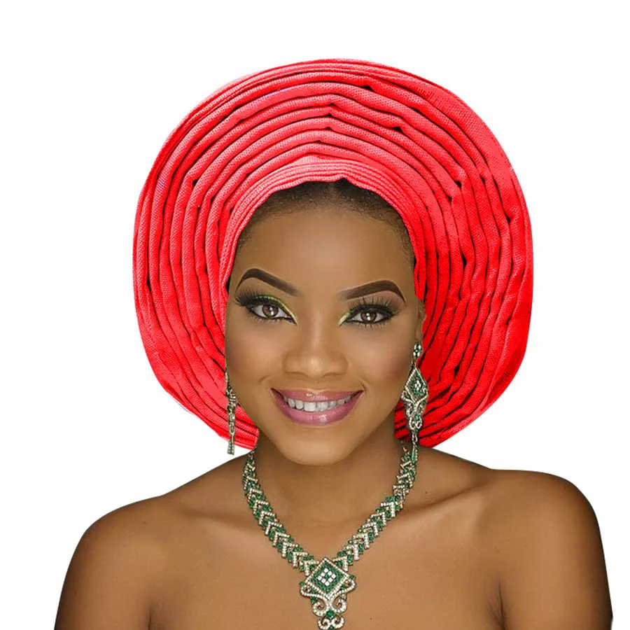 New aso oke headtie nigerian gele already made auto hele turban cap african aso ebi gele headtie big brim (17)