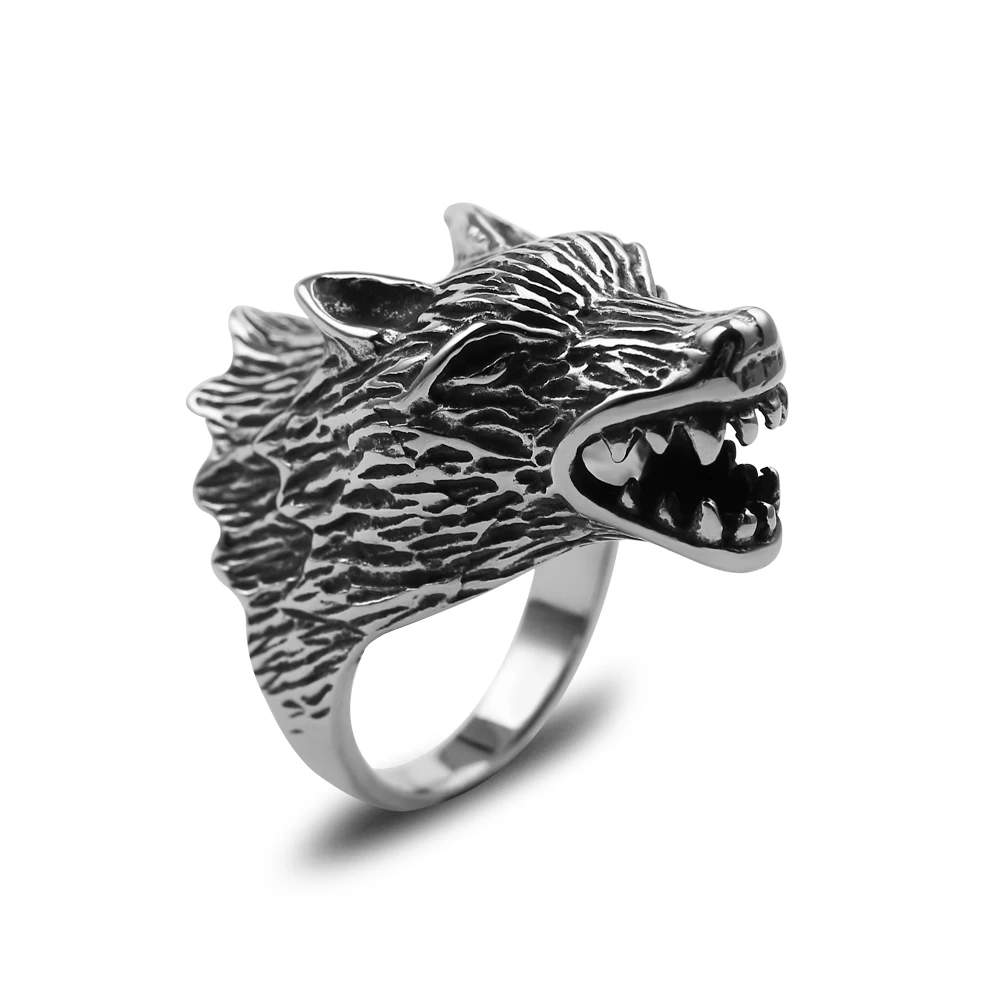 

Punk Vintage Thor Hammer Mjolnir Viking Wolf Head Ring For Man Amulet Punk Man's Fashion Animal Jewelry Ring for Men
