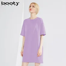 Bootyджинсовый Новые Летние повседневные топы футболки высокого качества женские длинные Дизайнерские однотонные футболки женские с круглым вырезом и короткими рукавами