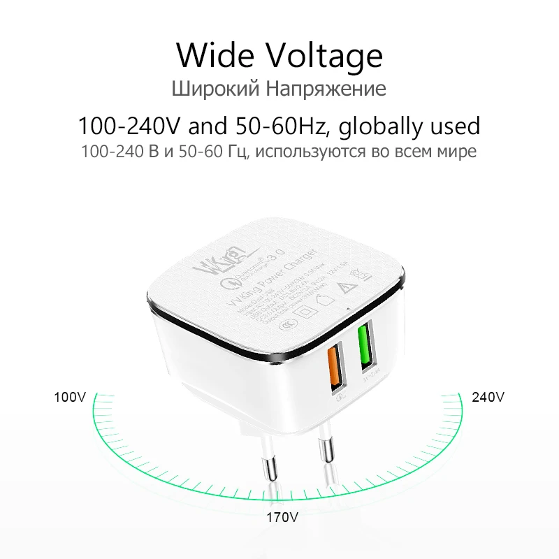 Зарядное устройство VVKing 30 Вт Quick Charge 3 0 Dual USB для iPhone X 8 2.4A Быстрая зарядка Samsung s8 s9