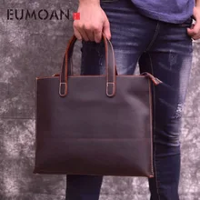 EUMOAN Mad horse leather men's bag, vintage leather briefcase, hand-held shoulder bag, hand-made head leather slant bag