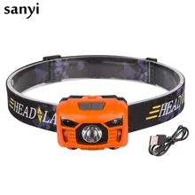 Мини Перезаряжаемые светодиодный налобный фонарь движения Сенсор фар фонарик Встроенный Перезаряжаемые налобный фонарь лампа с USB