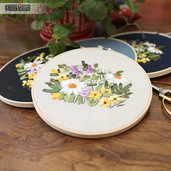 

Floral DIY Ribbons Embroidery for Beginner Needlework Practice Kits with Hoop Wall Painting Art Home Decoration Meet Sets Craft
