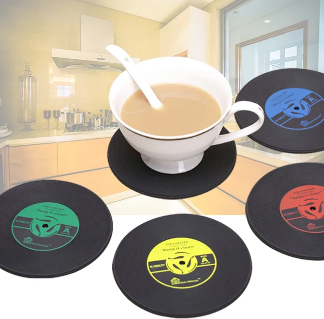 

Environmental Plastic Vinyl Record Table Placemats Simple And Creative Mug Coaster Heat-resistant Retro Vinyl Drink Cup Coasters