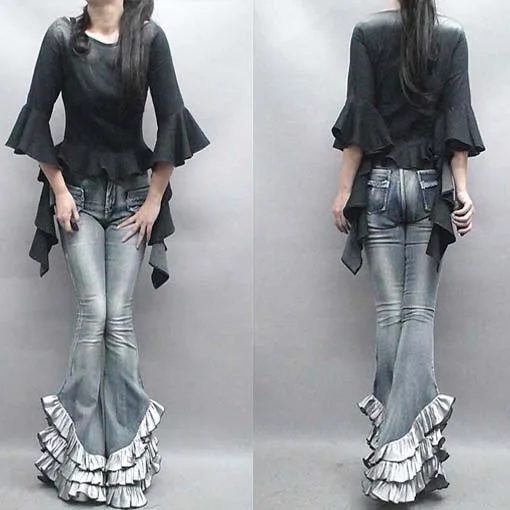 jeans with ruffle bottom