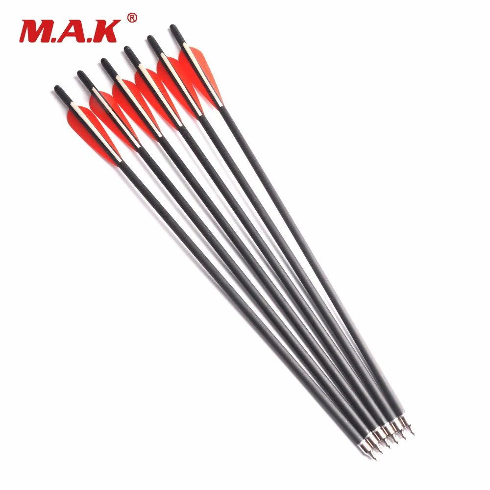 Günstige 17 20 zoll Carbon Armbrust Pfeil 8,8mm 2 Rot 1 Weiß Feder Halfmoon Form Nocke für Bogenschießen Jagd Schießen